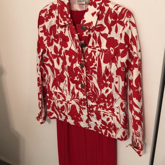 CHICO’S JACKET RED/WHITE PRINT - Picture 6 of 7